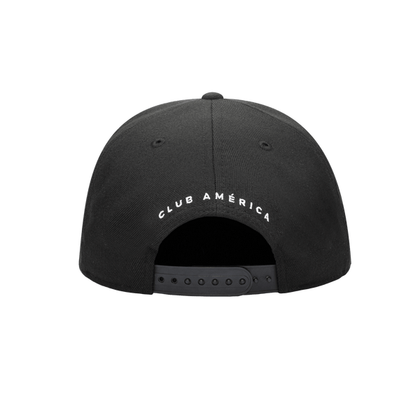 Back view of the Club America Hit Snapback with high crown, flat peak, and snapback closure, in Black