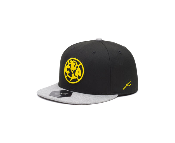 View of left side of Club America Player Snapback with Fi branded stitching