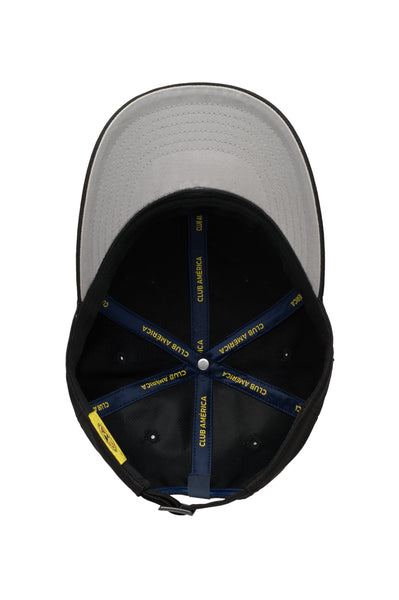 Bottom view of the FC Barcelona Dusk Adjustable hat with mid constructured crown, curved peak brim, and slider buckle closure, in Black.