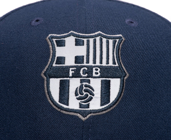Close up of FC Barcelona Braveheart Fitted blue and white team emblem