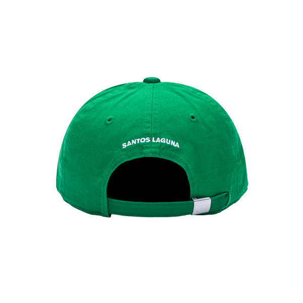 Back view of the Santos Laguna Bambo Classic hat with low unstructured crown, curved peak brim, and buckle closure, in green.