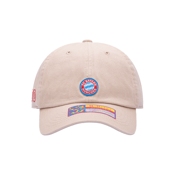 Front view of the Bayern Munich Safari Classic Adjustable with low crown, curved brim, and adjustable strap, in brown.