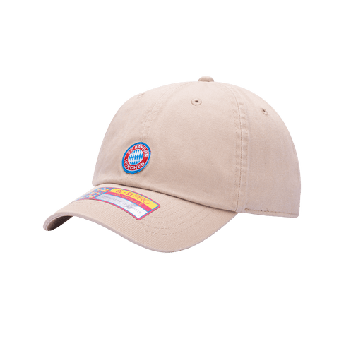 Side view of the Bayern Munich Safari Classic Adjustable with low crown, curved brim, and adjustable strap, in brown.