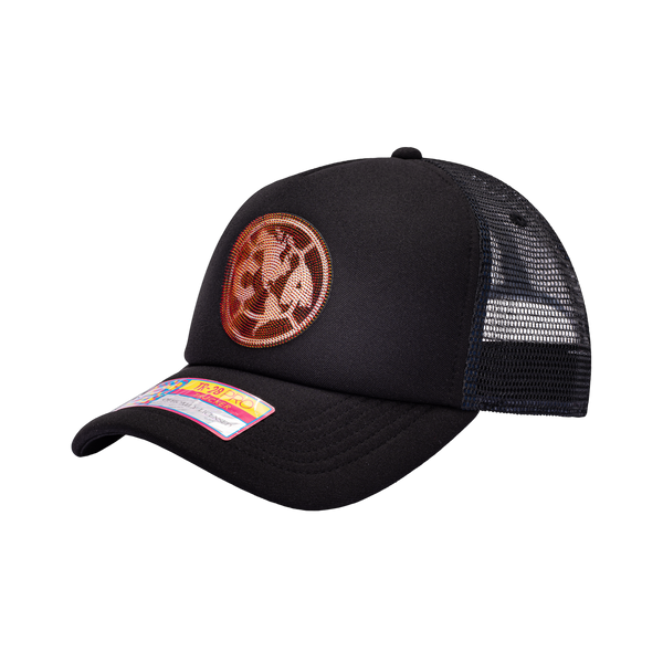 View of left side of Black Club America Shield Trucker