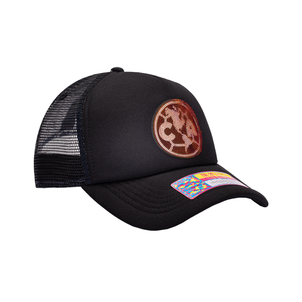 View of right side of Black Club America Shield Trucker