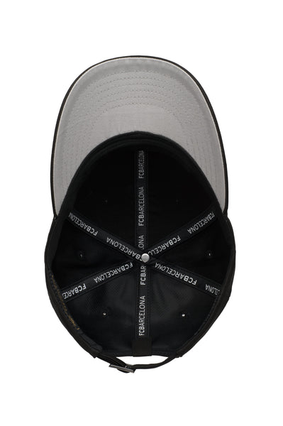 Bottom view of the Club America Dusk Adjustable hat with mid constructured crown, curved peak brim, and slider buckle closure, in Black.