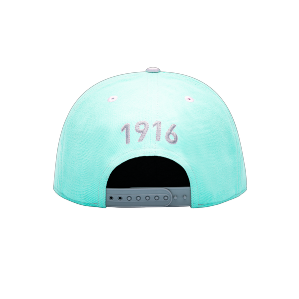 Back side of Blue Pink Grey Club America Soft Touch Snapback with 1916 year the team was founded embroidered on the back