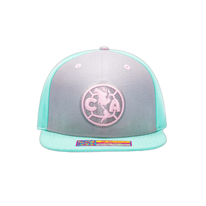 Blue Pink Grey Club America Soft Touch Snapback with Blue bill and back panels and pink logo and button on top