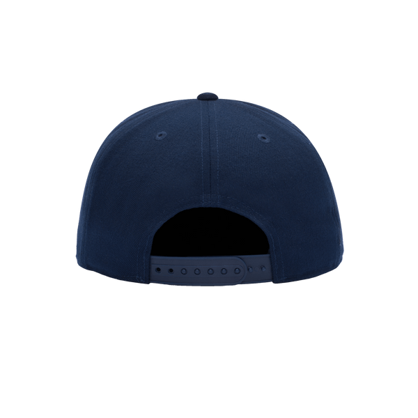 Back view of the Club America 105th Anniversary Retro Snapback with high crown, flat peak, and snapback closure, in Navy.