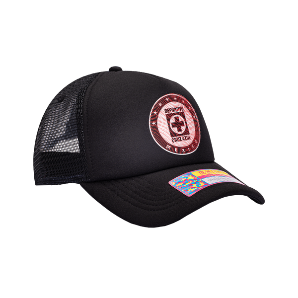 View of right side of Black Cruz Azul Shield Trucker