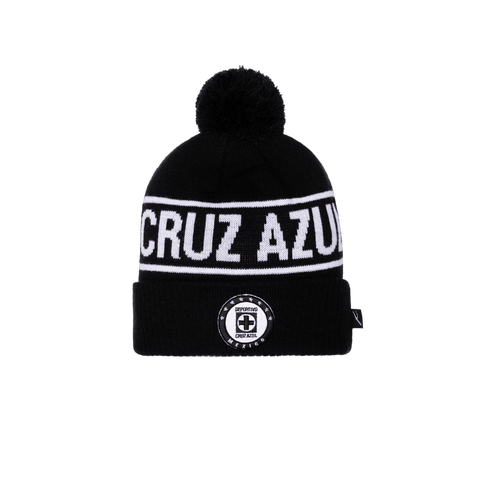 Black Cruz Azul Hit Beanie with Black Pom pom on top