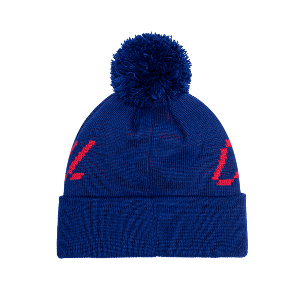 Cruz Azul Pixel Beanie with embroidered club logo on ribbed ruff, club name knitted in hat body, and pom detailing, in Blue.