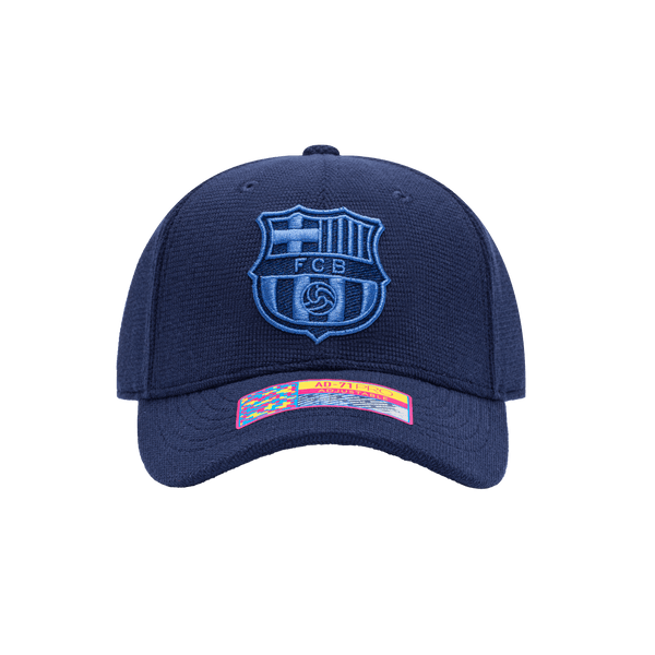 Front view of the FC Barcelona Club Ink Adjustable with high crown, curved brim, and adjustable strap, in blue.