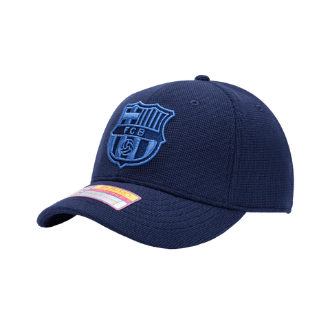 Side view of the FC Barcelona Club Ink Adjustable with high crown, curved brim, and adjustable strap, in blue.