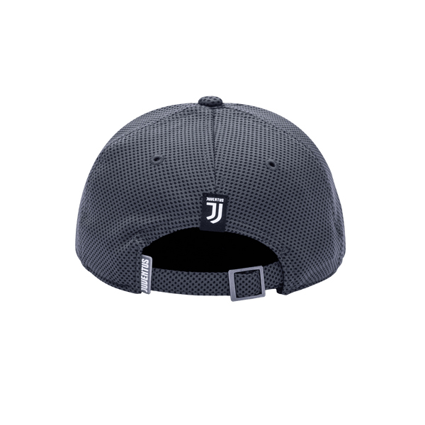 Back view of the Juventus Trophy Adjustable hat with mid constructured crown, curved peak brim, and slider buckle closure, in Dark Grey.