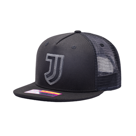 View of left side of Black Juventus Shield Snapback