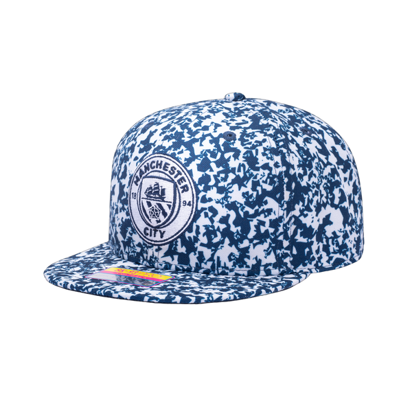 View of left side of Blue and white Products Manchester City Notebook Snapback