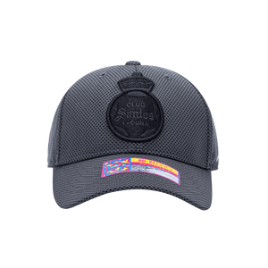 Front view of the Santos Laguna Trophy Adjustable hat with mid constructured crown, curved peak brim, and slider buckle closure, in Dark Grey.