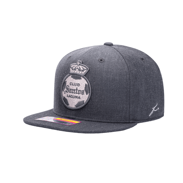 Side view of Santos Laguna Platinum Snapback with high crown, flat peak, and snapback closure, in grey