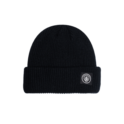 Manchester City Watchman ribbed beanie with team branded patch on cuff, in Black.